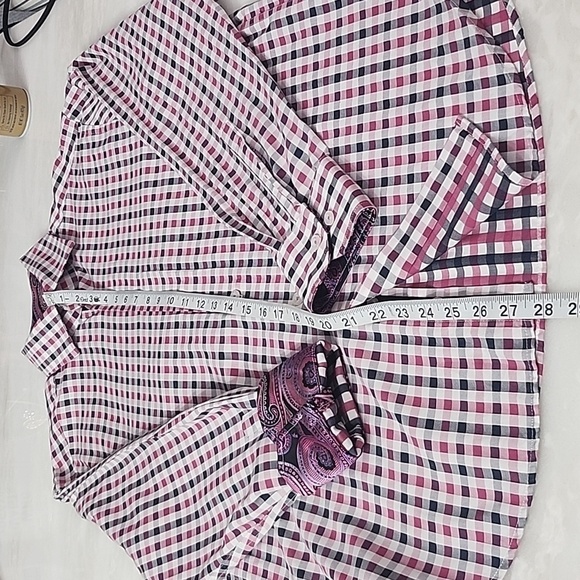 MICHELSON LONDON MENS BUTTON-DOWN PLAID WITH PAISLEY ACCENT CUFFS SIZE MEDIUM - Picture 3 of 11